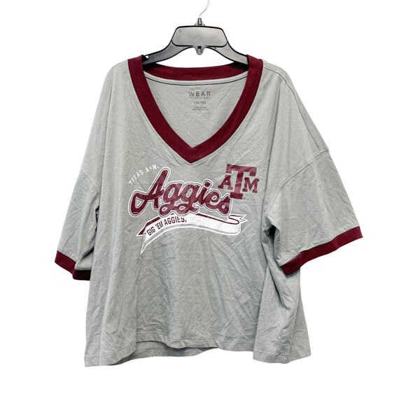 Wear By Erin Andrews Women's Texas A&M Aggies V Neck Cropped Shirt Gray XXL - Picture 1 of 4